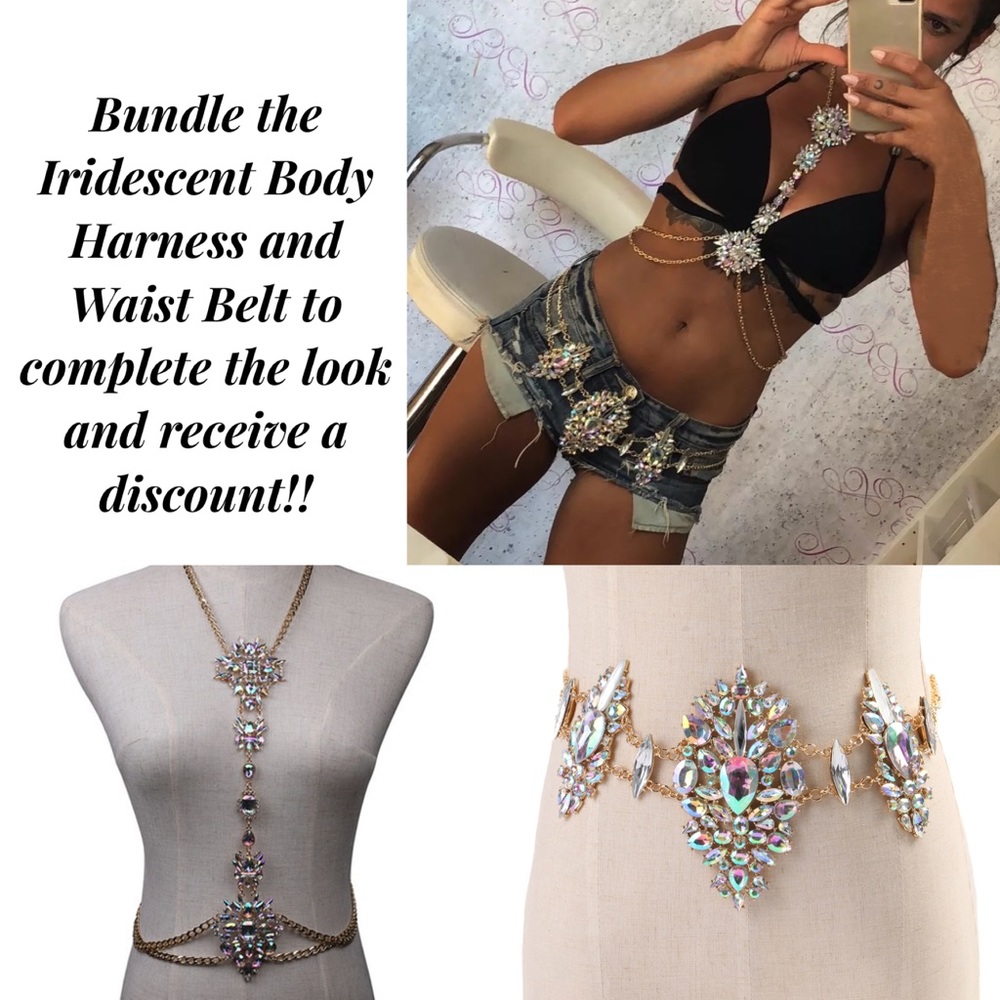 Boho Long Crystal Rhinestone Body Necklace Harness - Picture 7 of 16